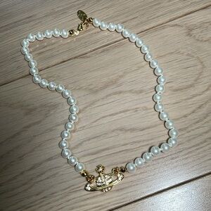 gold saturn charm pearl fashion necklace